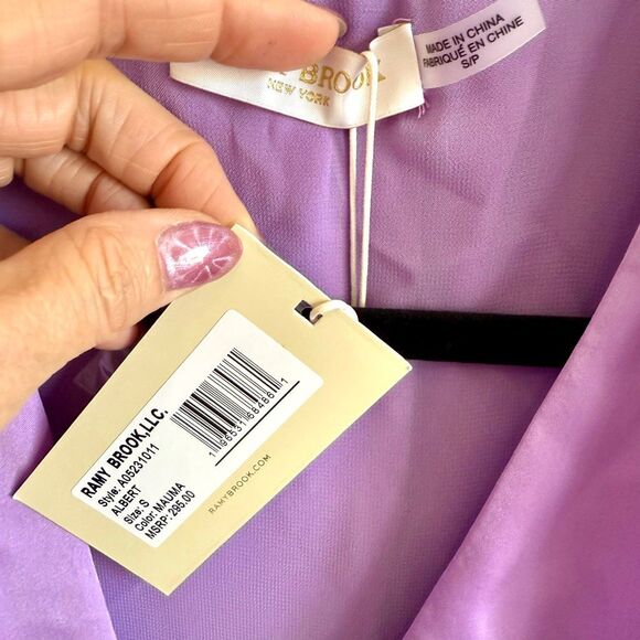 NWT Ramy Brook "Albert" satin cropped top in Mauma (lavender) color  Size S - Picture 3 of 5